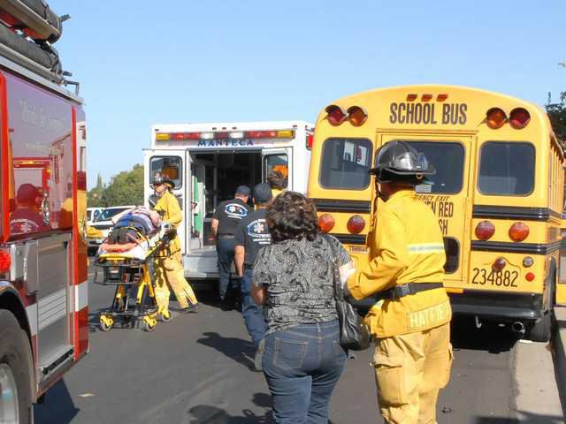 First Student School bus collides with car on Louise just east of Union ...