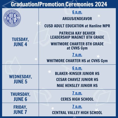 Ceres Unified School District releases graduation schedule - Vimarsana News