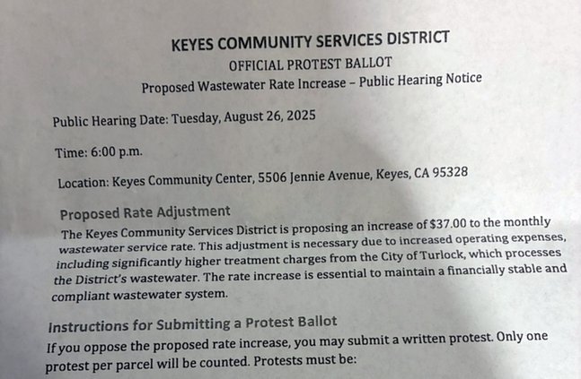 Keyes sewer increase letter