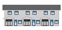 architectural rendering of the front of two proposed triplex buildings