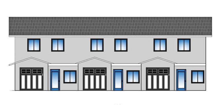 architectural rendering of the front of two proposed triplex buildings
