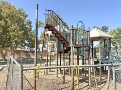 Burned out play structure