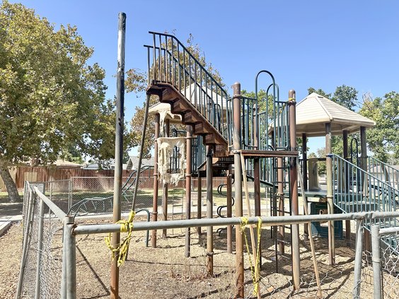 Burned out play structure